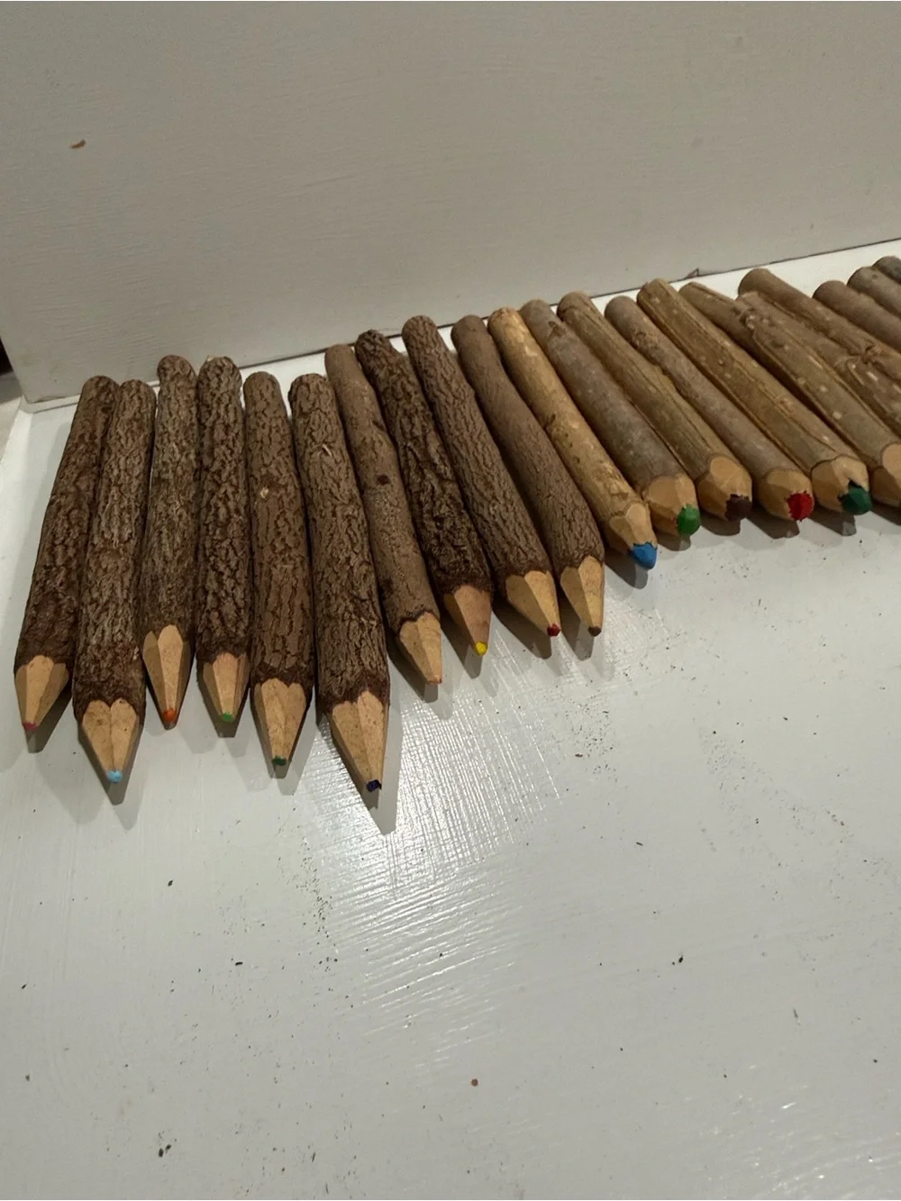 Rustic Bark Colored Pencil Set - Brown Natural Twigs Finish 33 Count